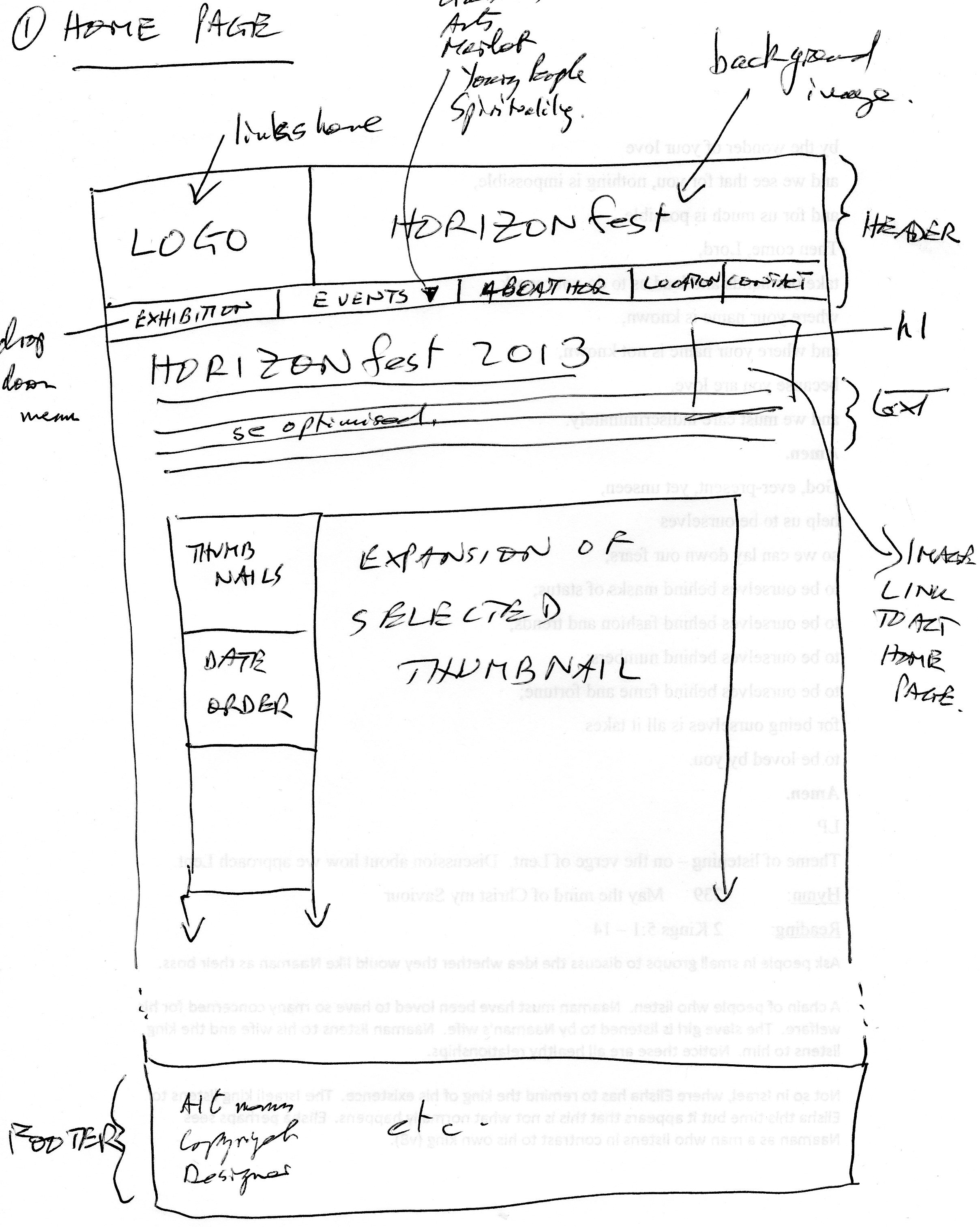 Wireframe for original home page on horizonfest site (now events page)